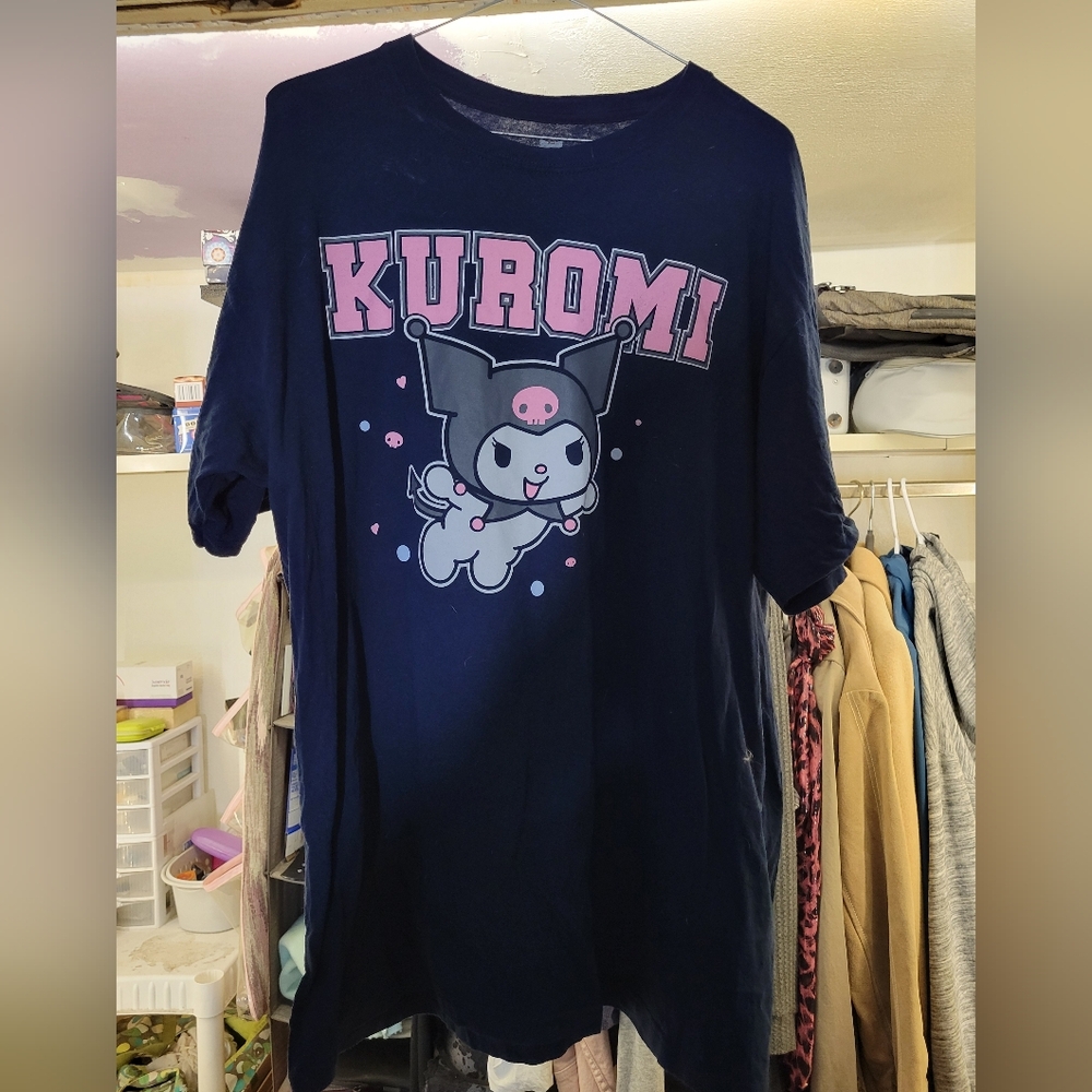 Kuromi Graphic Tee Dark Blue With Pink